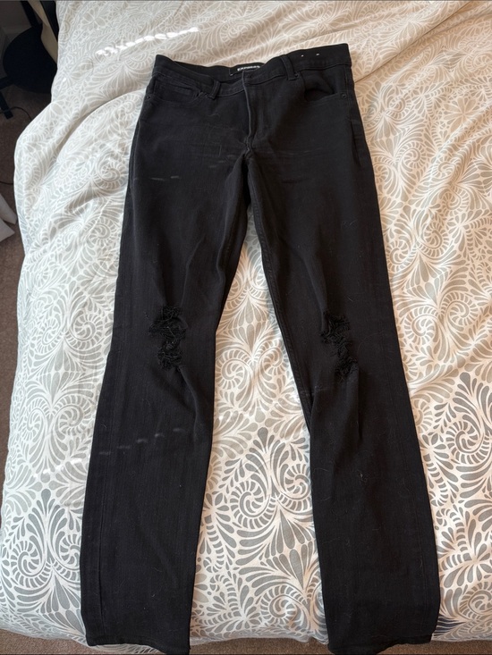 Express Denim - Express Black Distressed Skinny Jeans
